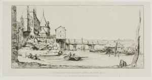 Kładka tymczasowo zastępująca most Pont-au-Change, Paryż, po pożarze w 1621 r. autorstwa Charles Meryon