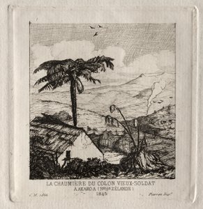 Chata osadników starego żołnierza w Akaroa, 1845, 1866. autorstwa Charles Meryon
