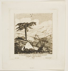 Kryta strzechą chata starego żołnierza, Akaroa, 1845 r. autorstwa Charles Meryon