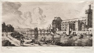 Pavillon de Mademoiselle i część Luwru autorstwa Charles Meryon