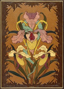 Doublure z „Les Fleurs du Mal” Charlesa Baudelaire, przedstawiającego węża owiniętego wokół tęczówki autorstwa Charles Meunier