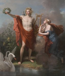 Apollo, bóg światła, elokwencji, poezji i sztuk pięknych z Uranią, muzą astronomii, 1789