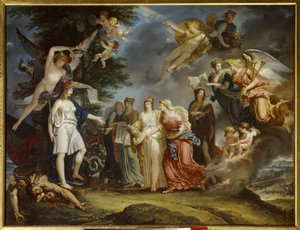 Age of Enlightenment: „”Triumfalna Francja zachęca do nauki i sztuki w środku wojny”” Obraz Charlesa Meyniera (1768-1832) 1795 Paryż, Musee Marmottan autorstwa Charles Meynier