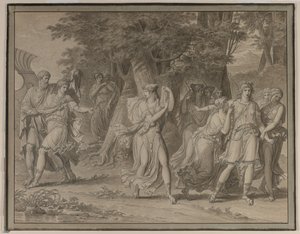 Telemach, ponaglany przez mentora, opuszcza wyspę Calypso, 1800. autorstwa Charles Meynier