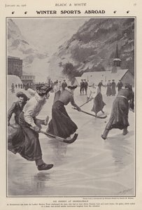 Gra w hokeja na lodzie w Grindelwald, Szwajcaria (litho)