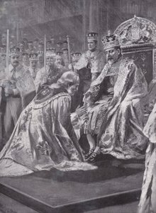 Hołd arcybiskupa Canterbury podczas koronacji króla Edwarda VII, Westminster Abbey, Londyn, 1902 autorstwa Charles Mills after Sheldon
