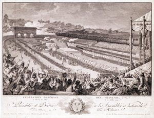 Święto Federacji, 14 lipca 1790, na Polu Marsowym, koniec XVIII w., rycina Isidore Stanislas Helman (1743-1809) autorstwa Charles Monnet