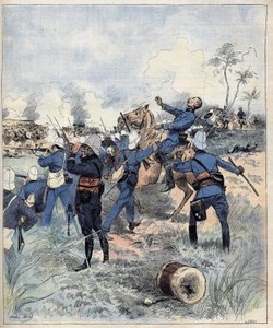 Komandor Faurax zginął w bitwie pod Dogba 19 września 1892 roku w Dahomeju (obecnie Benin) po aquerelle de Morel z 1892 roku. autorstwa Charles Morel