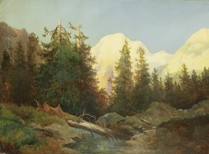 Zachód słońca w Południowym Tyrolu (olej na płótnie) autorstwa Charles Morel