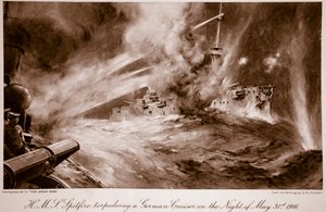 H.M.S Spitfire torpeduje niemiecki krążownik w nocy 31 maja