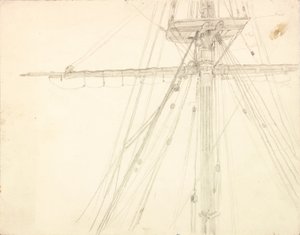 Szczegół ołówka masztu i olinowania na papierze autorstwa Charles Napier Hemy