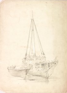 Stara łódź rybacka i ponton (kolor ciała i ołówek na papierze) autorstwa Charles Napier Hemy