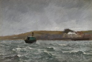 Pejzaż morski z holownikiem (olej na papierze) autorstwa Charles Napier Hemy