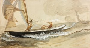 Studium Jachtu Wyścigowego (kolorystyka i akwarela na papierze) autorstwa Charles Napier Hemy
