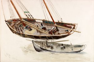 Dwa badania trawlera (bc, ołówek i wc na papierze) autorstwa Charles Napier Hemy