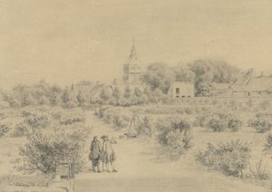 Widok na wieś Marigny Widok Clocher i części wsi Marigny z Salon du Château (tytuł na obiekcie) autorstwa Charles Nicolas Cochin (II)