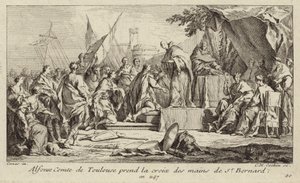 Alfons I, hrabia Tuluzy, przyjmuje krzyż z rąk Bernarda z Clairvaux, ślubując przyłączenie się do drugiej krucjaty. autorstwa Charles Nicolas II Cochin