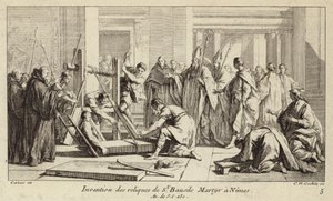 Odkrycie relikwii św. Baudile, zamęczonej w Nimes w 250 roku (rycina) autorstwa Charles Nicolas II Cochin