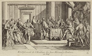 Założenie Academie des Jeux Floraux, najstarszego stowarzyszenia literackiego w świecie zachodnim, Tuluza, Francja autorstwa Charles Nicolas II Cochin