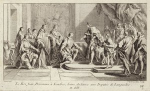 Król Francji Jan II, więziony przez Anglików w Londynie, udzielający audiencji delegacji z Langwedocji autorstwa Charles Nicolas II Cochin