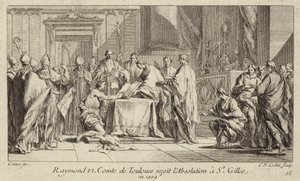 Rajmund VI, hrabia Tuluzy, ukorzy się w kościele St Gilles, aby zdjąć ekskomunikę