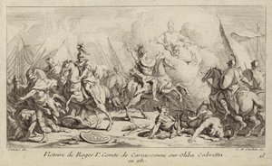 Zwycięstwo Rogera I, hrabiego Carcassonne, nad Oliba Cabreta, 981 (grafika) autorstwa Charles Nicolas II Cochin