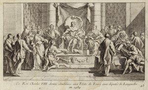 ch Karol VIII z Francji przesłuchiwał deputowanych z Langwedocji w stanach generalnych w Tours autorstwa Charles Nicolas II Cochin