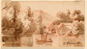 Wyimaginowany widok na zamek Vaux-le-Vicomte autorstwa Charles Nicolas Ransonnette