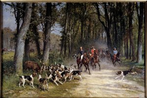 Książę myśliwski Orleanu pobiegł do gaju Sylvie. Obraz Charlesa Oliviera De Penne (1831-1897)
