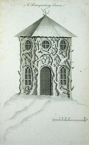 Sala bankietowa, z „Architektura ozdobna w gustach gotyckich, chińskich i nowożytnych”, wydana w 1758 r. (rycina) autorstwa Charles Over