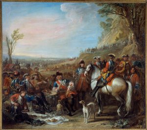 Zatrzymanie konnych grenadierów z domu królewskiego (1734). W środku pan de Creil, komandor. Obraz Charlesa Parrocela (1688 - 1752)