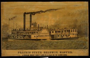 Prairie State. Baldwin, Master. Regularny pakiet z St Louis do La Salle, na rzece Illinois (litografia, kolorowana) autorstwa Charles Parsons