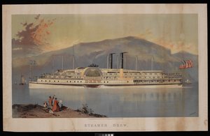 Parowiec Drew z "Peoples Line" między Nowym Jorkiem a Albany i Atenami na rzece Hudson - pirsy 40 i 41 u stóp Canal St w Nowym Jorku. autorstwa Charles Parsons