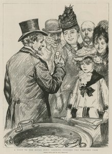 Wizyta w Mennicy Królewskiej; pokazywanie zwiedzającym gotowej monety (grawerunek) autorstwa Charles Paul Renouard