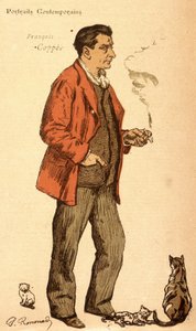 François Coppée palący papierosa i z kotami autorstwa Charles Paul Renouard