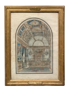 Pokój w Casa del Labrador, Pałac Królewski w Aranjuez (pióro, atrament i toaleta na papierze) autorstwa Charles Percier