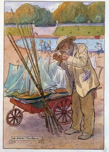 Handlarz łodziami w Ogrodzie Tuileries w 1909 r. Rysunek Charlesa Pezeu dit Carlopeza (XX w.) autorstwa Charles Pezeu Carlopez