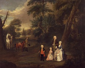 Thomas Hill of Tern i jego rodzina w krajobrazie, 1730