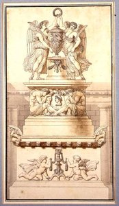 Projekt pomnika nagrobnego rzymskiego generała, ok. 1800 (kreda, długopis i tusz oraz pranie na papierze) autorstwa Charles Pierre Joseph Normand