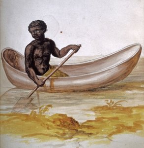 Młody Murzyn w kajaku na Karaibach, ok. 1686 (akwarela) autorstwa Charles Plumier