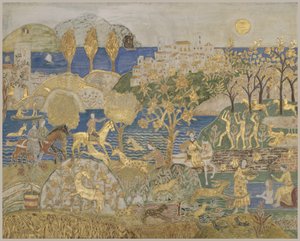 Hill Town, ok. 1928 (tempera, grafit i złoty płatek na naciętym, zaimpregnowanym panelu)