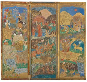 Trójpanelowy parawan, ok. 1916-17 (olej i złoty płatek na drewnie zagęszczonym)