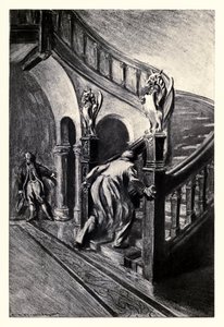 Wydał coś w rodzaju krzyku i biczował na górę” z „Dziwnej sprawy doktora Jekylla i pana Hyde’a” Roberta Louisa Stevensona (1850-1894) z ilustracjami Charlesa Raymonda Macauleya (1871-1934)