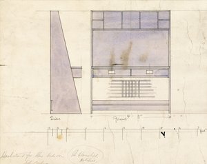 Projekt umywalki, pokazany w elewacji bocznej i frontowej, 1904 autorstwa Charles Rennie Mackintosh