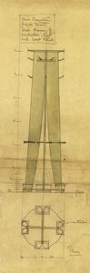 Projekt parasola, kapelusza i wieszaka na płaszcze, pokazany na elewacji i planie, ok. 1898-1899 (ołówek, akwarela, kalka olejowana) autorstwa Charles Rennie Mackintosh