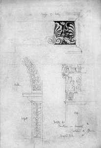 Szczegóły fontanny w toalecie, Certosa di Pavia, 1891 (ołówek i szare pranie na papierze) autorstwa Charles Rennie Mackintosh