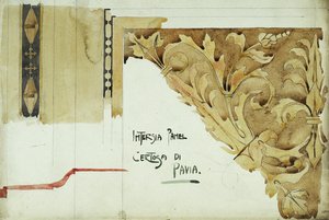 Intarsia Panel, Certosa di Pavia, 1891 (ołówek i akwarela na papierze) autorstwa Charles Rennie Mackintosh