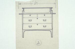 Rysowanie linii mebli (osadzenie z malowanymi panelami), ok.1910 (tusz na papierze) autorstwa Charles Rennie Mackintosh
