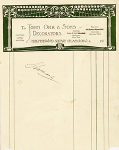 Projekt papeterii dla John Orr & Sons, Glasgow, ok. 1894-1898 (papier drukowany) autorstwa Charles Rennie Mackintosh