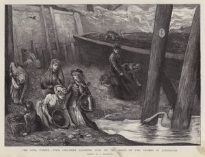Biedne dzieci zbierające kawałki węgla z brzegów Tamizy w Limehouse w Londynie (litho) autorstwa Charles Ricketts